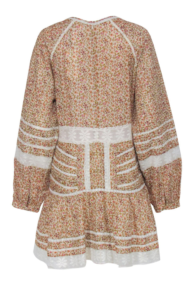Current Boutique-Veronica Beard - Ivory w/ Pink & Green Floral Print Lace Trim Dress Sz 16
