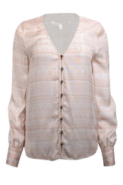 Current Boutique-Veronica Beard - Light Blush & White Stripe Print Silk Blouse Sz 6