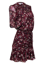 Current Boutique-Veronica Beard - Maroon Floral Short Sleeve Wrap Dress Sz 0