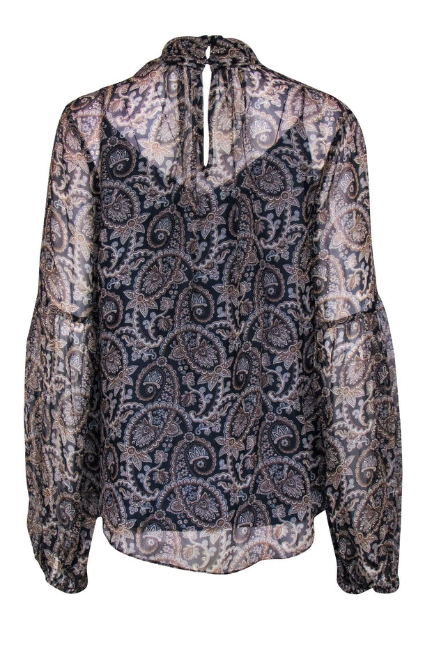 Current Boutique-Veronica Beard - Navy & Brown Paisley Print Top Sz 14