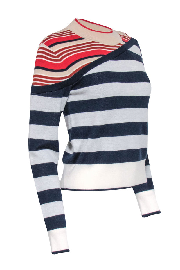 Current Boutique-Veronica Beard - Navy, Ivory & Red Stripe Wool Blend "Sheradin" Sweater Sz S