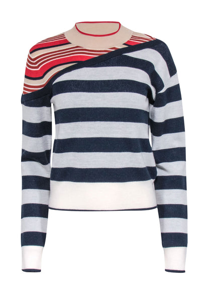 Current Boutique-Veronica Beard - Navy, Ivory & Red Stripe Wool Blend "Sheradin" Sweater Sz S