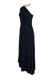 Current Boutique-Veronica Beard - Navy Maxi One Shoulder Dress w/ Gold Chain Halter Strap Sz L