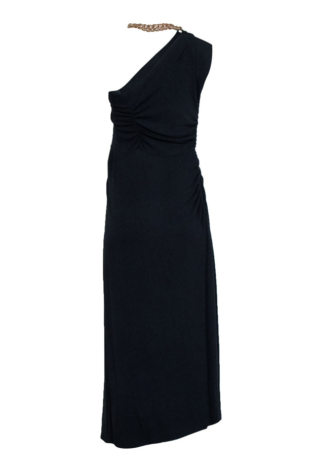 Current Boutique-Veronica Beard - Navy Maxi One Shoulder Dress w/ Gold Chain Halter Strap Sz L