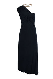 Current Boutique-Veronica Beard - Navy Maxi One Shoulder Dress w/ Gold Chain Halter Strap Sz L