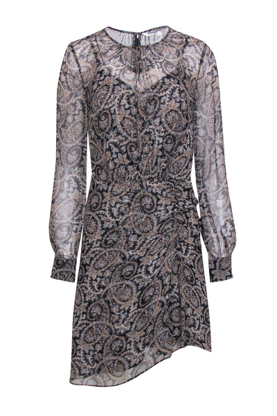 Current Boutique-Veronica Beard - Navy & Tan Paisley Print Silk Dress Sz 00