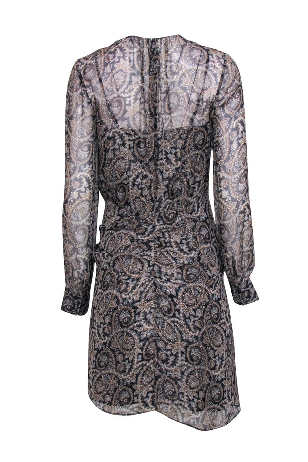 Current Boutique-Veronica Beard - Navy & Tan Paisley Print Silk Dress Sz 4