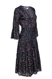 Current Boutique-Veronica Beard - Navy w/ Rust Floral Print Micro Pleated Maxi Dress Sz 00