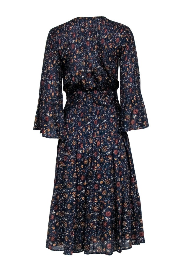 Current Boutique-Veronica Beard - Navy w/ Rust Floral Print Micro Pleated Maxi Dress Sz 00