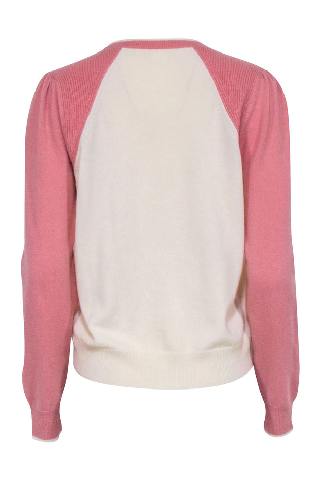 Current Boutique-Veronica Beard - Pink & Cream Cashmere Sweater Sz M