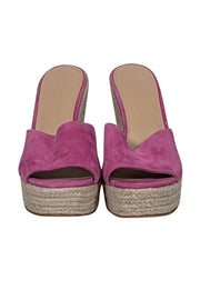 Current Boutique-Veronica Beard - Pink Suede Espadrille Wedge Mules Sz 8.5