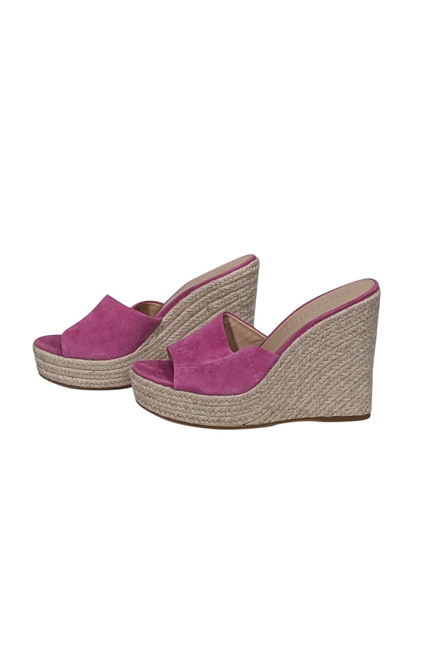 Current Boutique-Veronica Beard - Pink Suede Espadrille Wedge Mules Sz 8.5