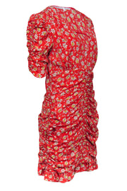 Current Boutique-Veronica Beard - Red, Ivory, & Yellow Floral Print Silk Ruched Dress Sz M