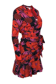 Current Boutique-Veronica Beard - Red, Pink & Black Tropical Pattern Long Sleeve Mini Dress Sz 2