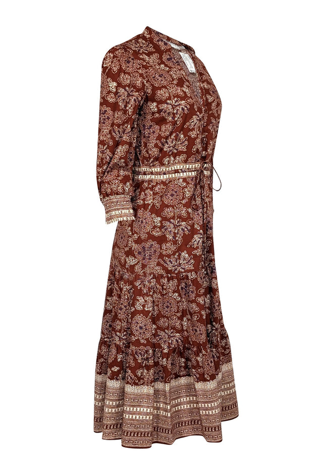 Current Boutique-Veronica Beard - Rust Red & Cream Print Mid Maxi Dress Sz 2