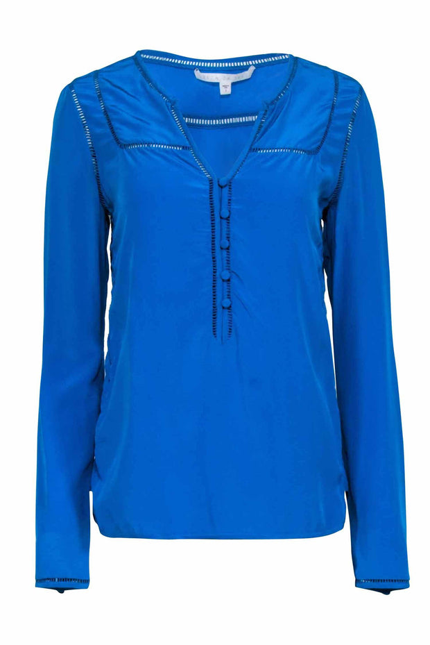 Current Boutique-Veronica Beard - Teal Blue Long Sleeve Silk Blouse Sz 2