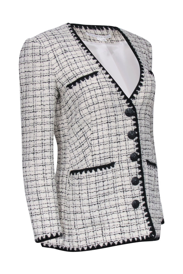 Current Boutique-Veronica Beard - White & Black Tweed Button Front Tweed Blazer Sz 6