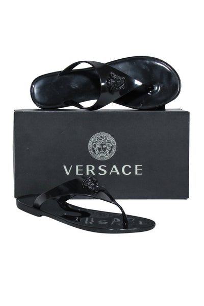 Current Boutique-Versace - Black "Gomma" Pool Slides Sz 8