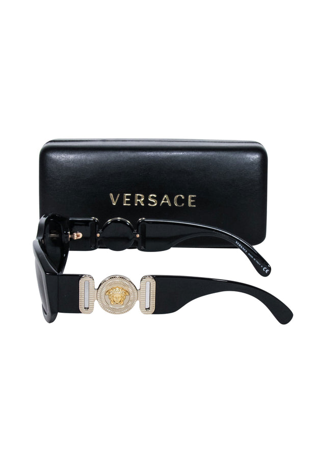Current Boutique-Versace - Black Rectangular Sunglasses w/ Gold Logo Head Sides
