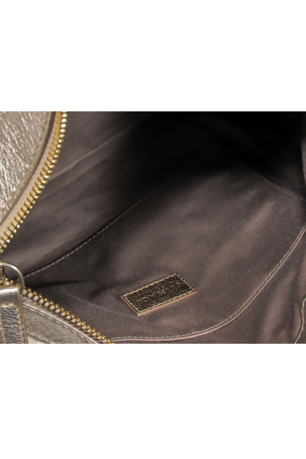 Current Boutique-Versace - Gold & Beige Logo Print Handbag