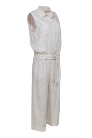 Current Boutique-Vince - Beige Linen Blend Sleeveless Button Front Jumpsuit Sz 10