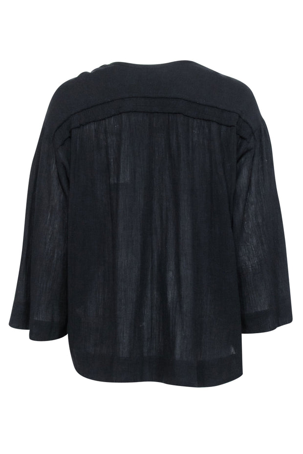 Current Boutique-Vince - Black Long Sleeve V-Neck Shirt w/ Drawstring Sz S
