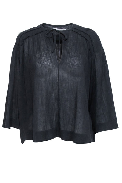 Current Boutique-Vince - Black Long Sleeve V-Neck Shirt w/ Drawstring Sz S