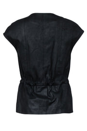 Current Boutique-Vince - Black Perforated Leather Moto Vest w/ Drawstring Waist Sz XXS