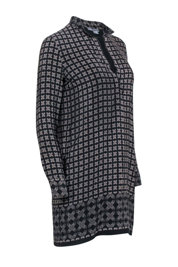 Current Boutique-Vince - Black Printed Long Sleeve Tunic Mini Dress Sz 4