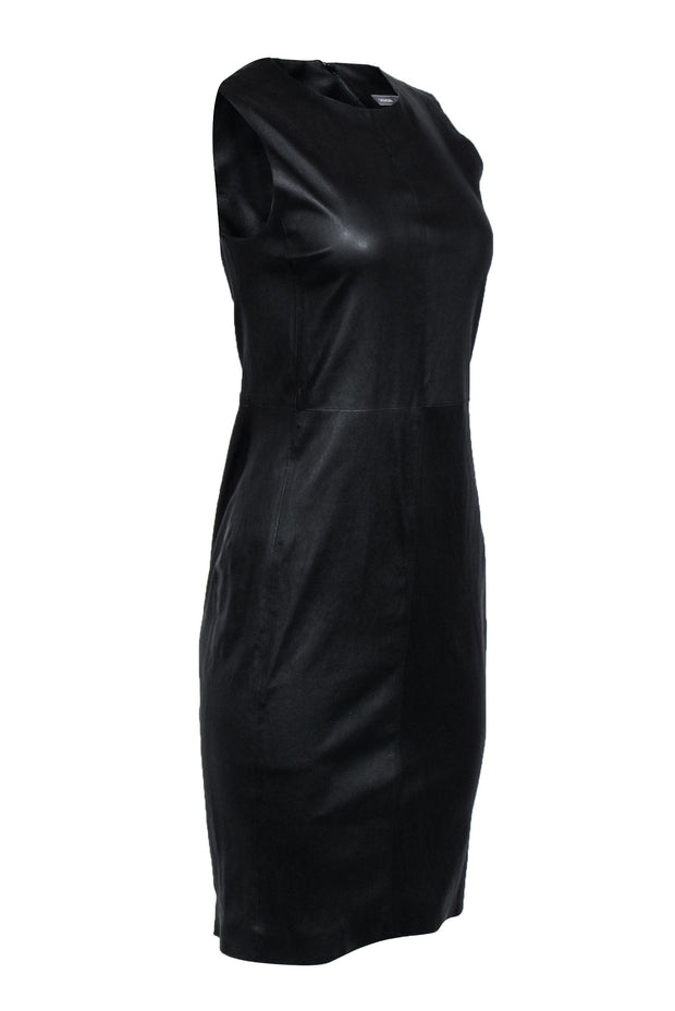 Current Boutique-Vince - Black Sleeveless Leather Sheath Dress Sz 6