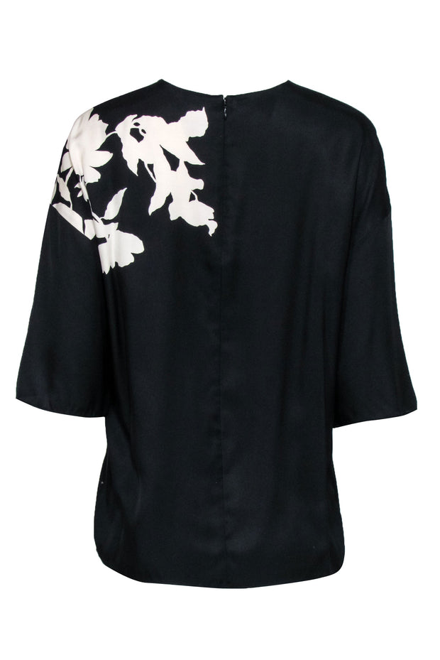 Current Boutique-Vince - Black w/ Cream Floral Short Sleeve Top Sz S