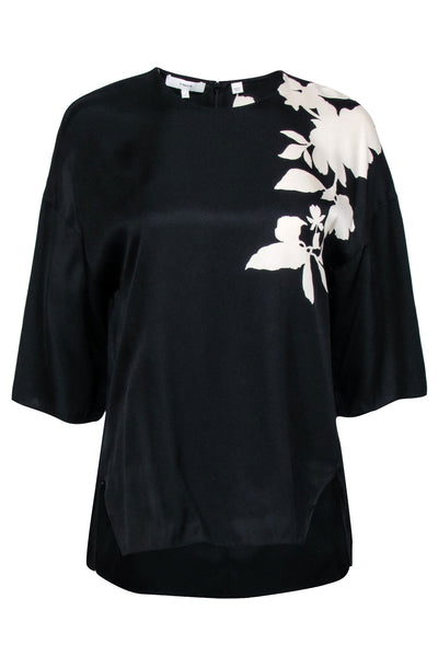 Current Boutique-Vince - Black w/ Cream Floral Short Sleeve Top Sz S
