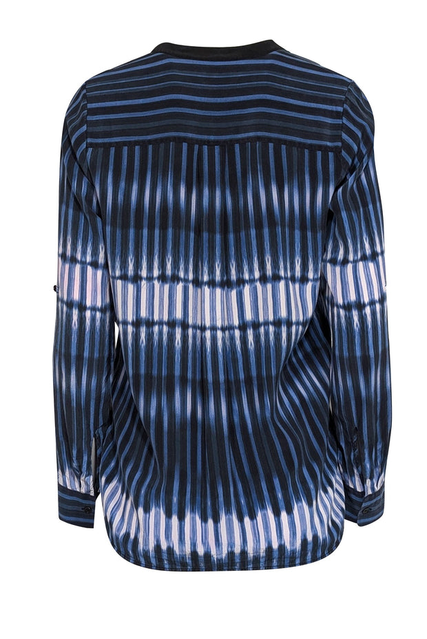 Current Boutique-Vince - Blue, Black & White Striped w/ Notch Neckline Long Sleeve Top Sz 8