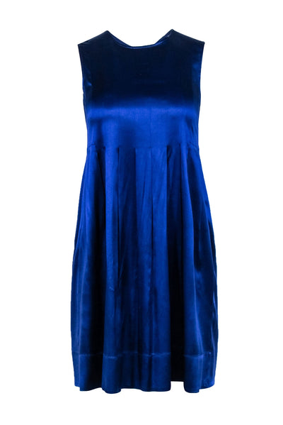 Current Boutique-Vince - Cobalt Blue Sleeveless Pleated w/ Button Down Back Mini Dress Sz 2
