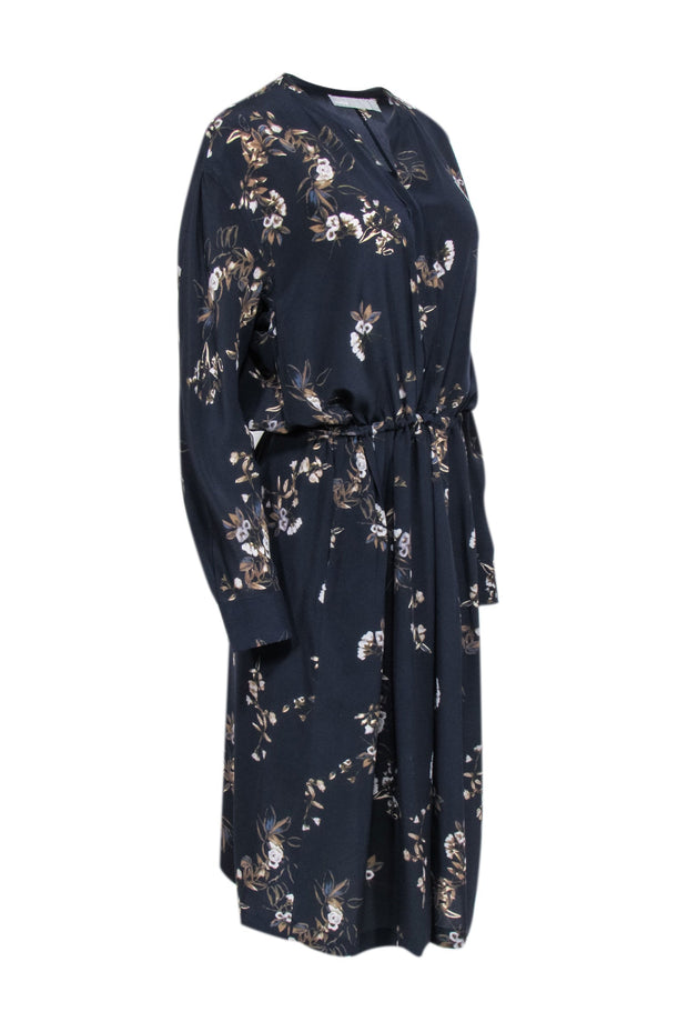 Current Boutique-Vince - Dark Navy Floral Print Silk Midi Dress Sz L