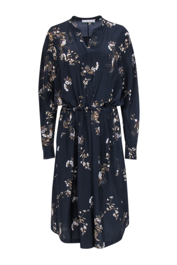 Current Boutique-Vince - Dark Navy Floral Print Silk Midi Dress Sz L