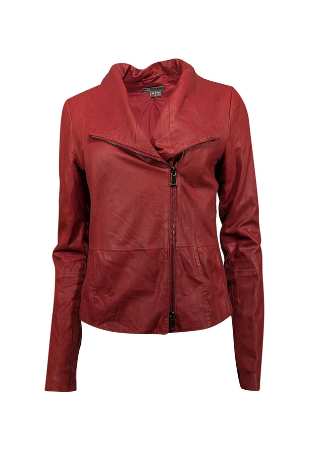 Current Boutique-Vince - Dark Red Leather Jacket w/ Rib Knit Trim Sz M