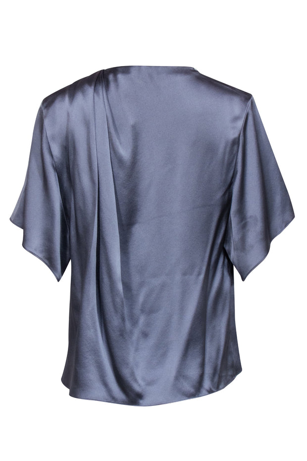 Current Boutique-Vince - Grey Silk Short Sleeve Ruched Neckline Blouse Sz S