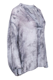Current Boutique-Vince - Grey Tie-Dye Silk Semi-Sheer Blouse Sz M