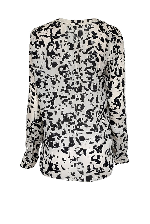 Current Boutique-Vince - Ivory & Black Print Silk Quarter Button Front Blouse Sz 8