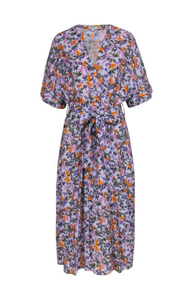Current Boutique-Vince - Lavender & Multi color Floral Print Short Sleeve Dress Sz S