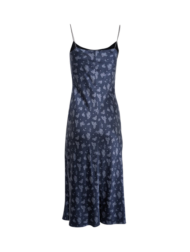 Current Boutique-Vince - Navy & Light Blue Floral Print Silk Midi Slip Dress Sz XS