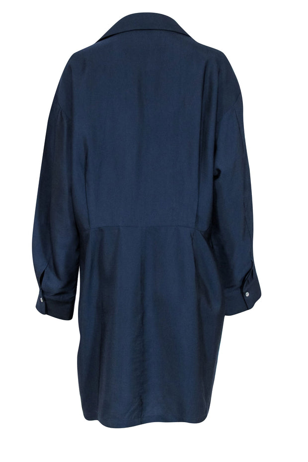 Current Boutique-Vince - Navy Long Faux Wrap Dress w/ Hammered Button Closure Sz 14