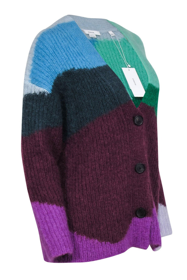Current Boutique-Vince - Purple, Green, & Blue Print Mohair Blend Cardigan Sz XS