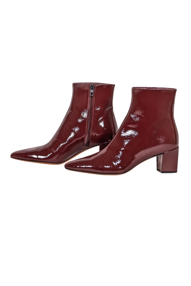 Current Boutique-Vince - Red Wine Patent Leather "Charli" Short Boots Sz 8.5