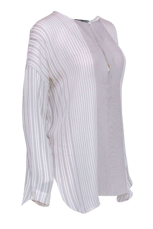 Current Boutique-Vince - White & Black Stripe Silk Blouse Sz M