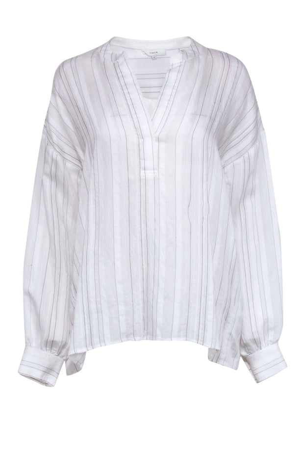 Current Boutique-Vince - White Striped Long Sleeve Tunic Shirt Sz M