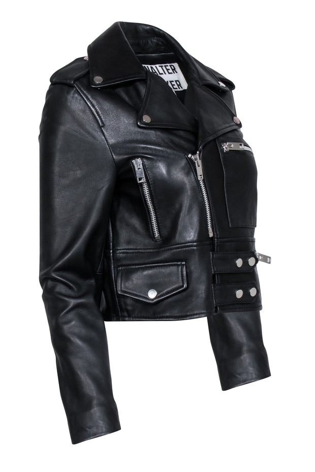 Current Boutique-Walter Baker - Black Leather Biker Jacket w/ Silver Hardware Sz XS