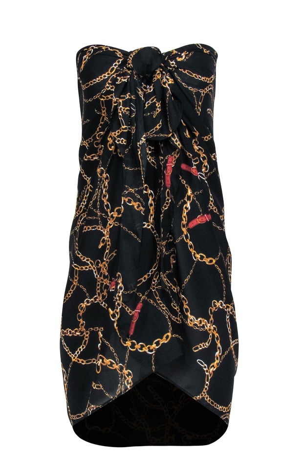 Current Boutique-Walter Baker - Black w/ Gold Chain Print Semi-Sheer Sarong One Size
