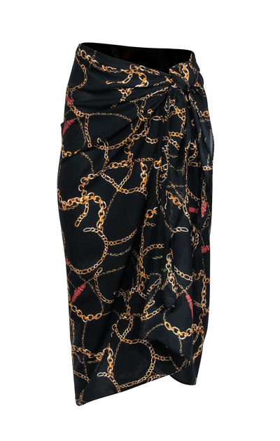Current Boutique-Walter Baker - Black w/ Gold Chain Print Semi-Sheer Sarong One Size